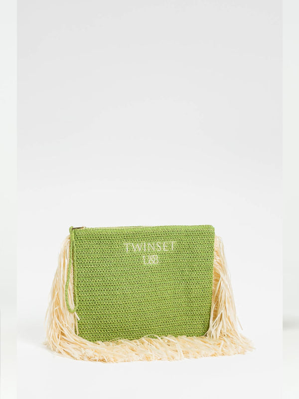 Pochette effetto rafia con frange Fresh Lime