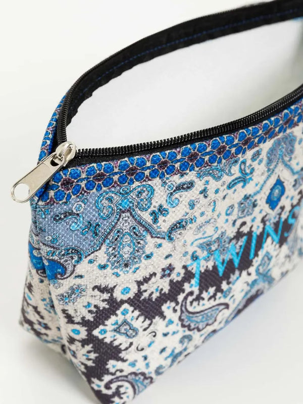 Beauty case da spiaggia in canvas stampato Stampa Foulard Celeste