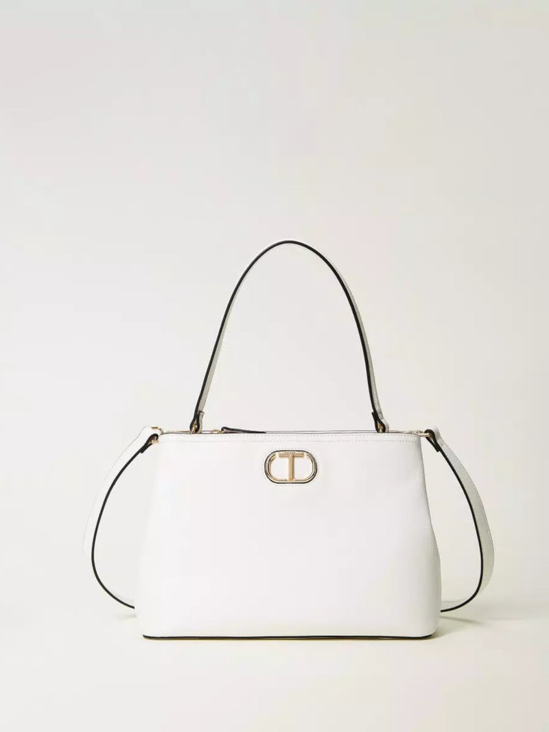 Borsa top handle con Oval T Bianco Neve