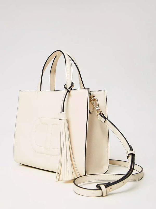 Borsa a tracolla con Oval T e nappa Beige Parchment