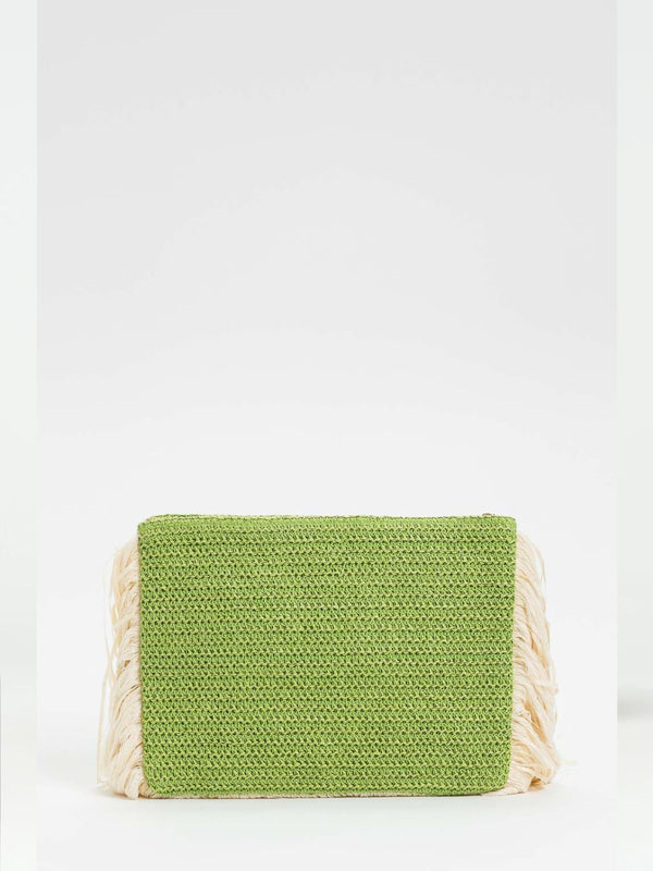 Pochette effetto rafia con frange Fresh Lime