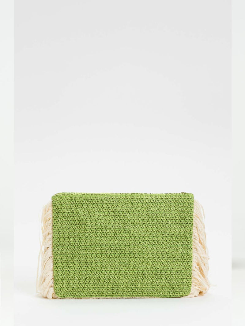 Pochette effetto rafia con frange Fresh Lime