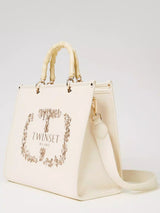 Borsa shopper Bloom in canvas con ricamo Oval T Beige "Parchment"