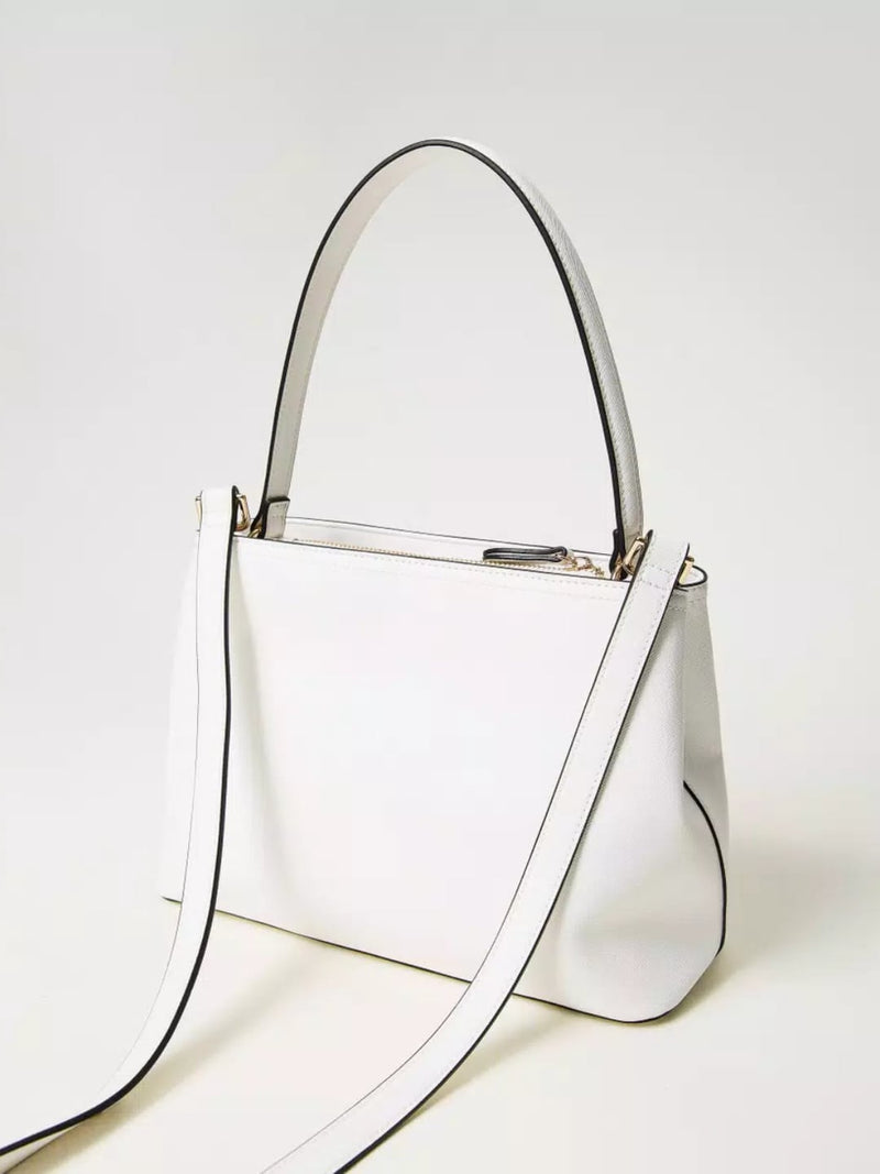 Borsa top handle con Oval T Bianco Neve