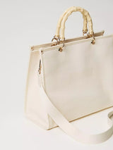 Borsa shopper Bloom in canvas con ricamo Oval T Beige "Parchment"