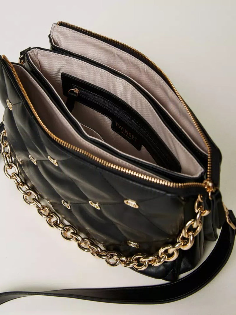 Borsa a tracolla Via Manzoni grande con borchie Nero