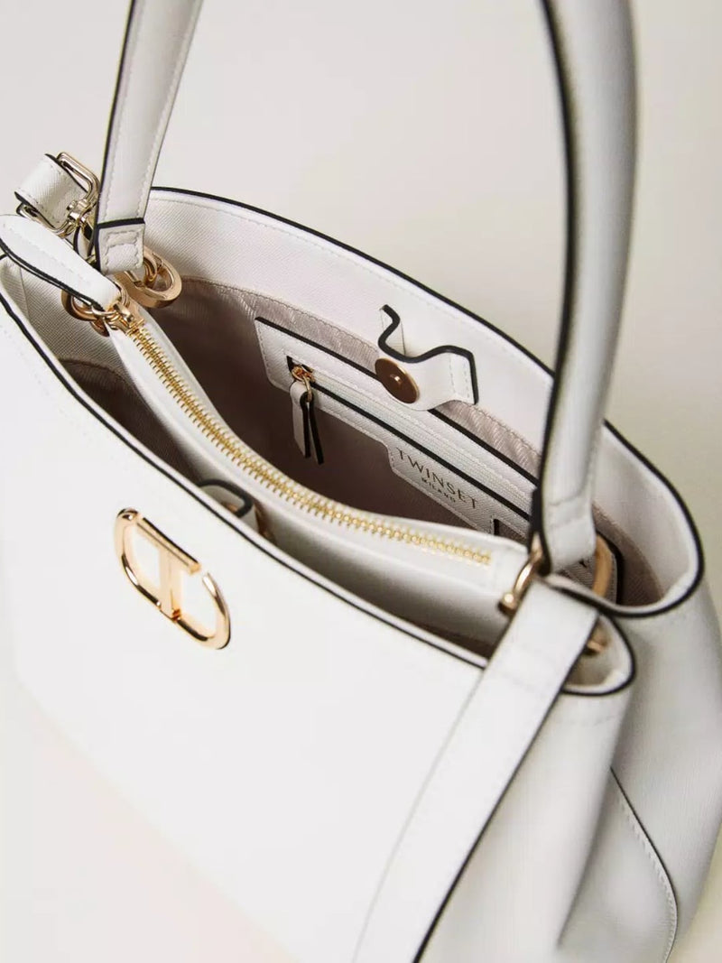 Borsa top handle con Oval T Bianco Neve