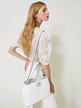 Borsa top handle con Oval T Bianco Neve