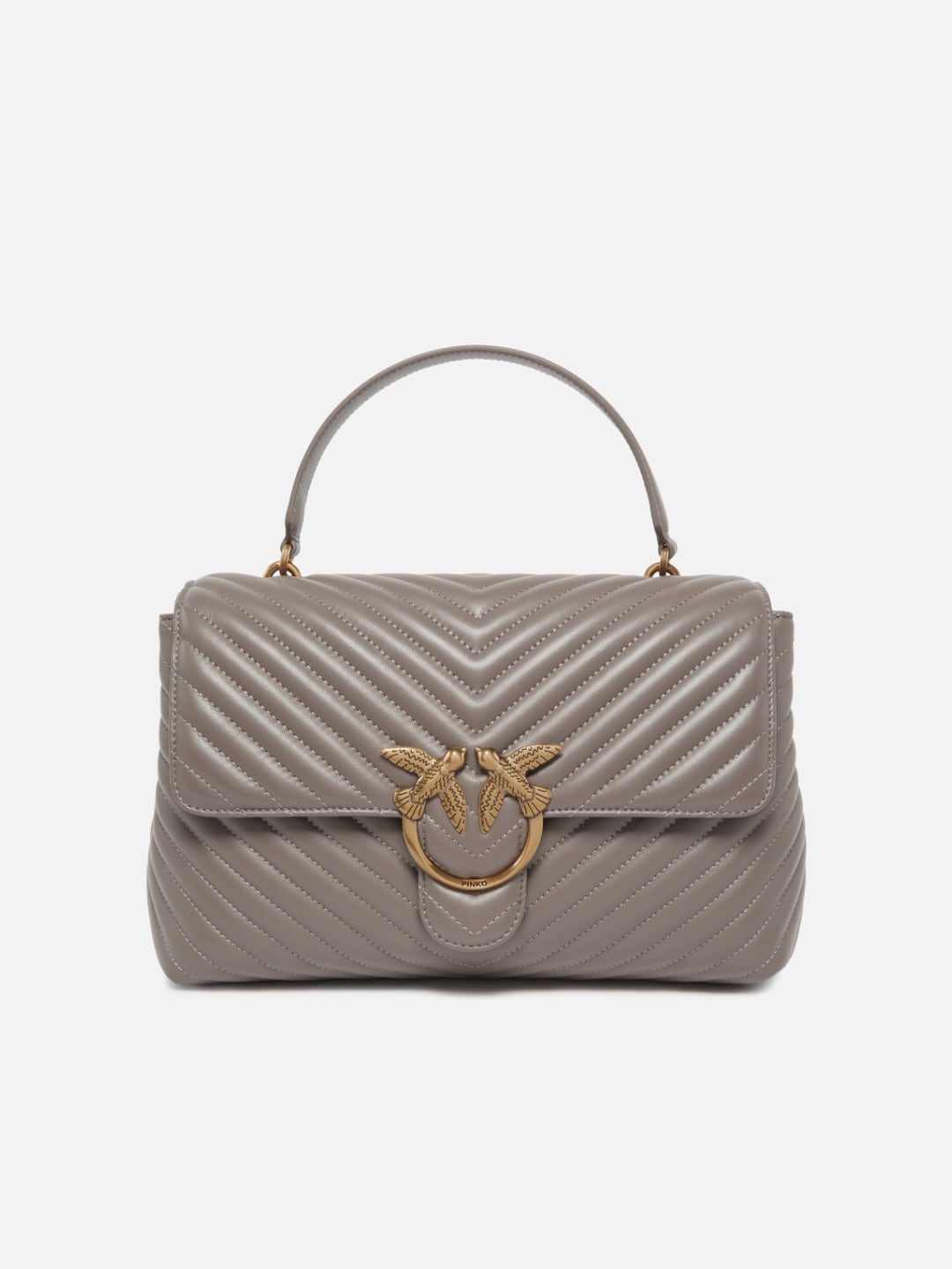 Pinko Big Lady Love Bag Puff Chevron Grigio Asfalto Antique Gold