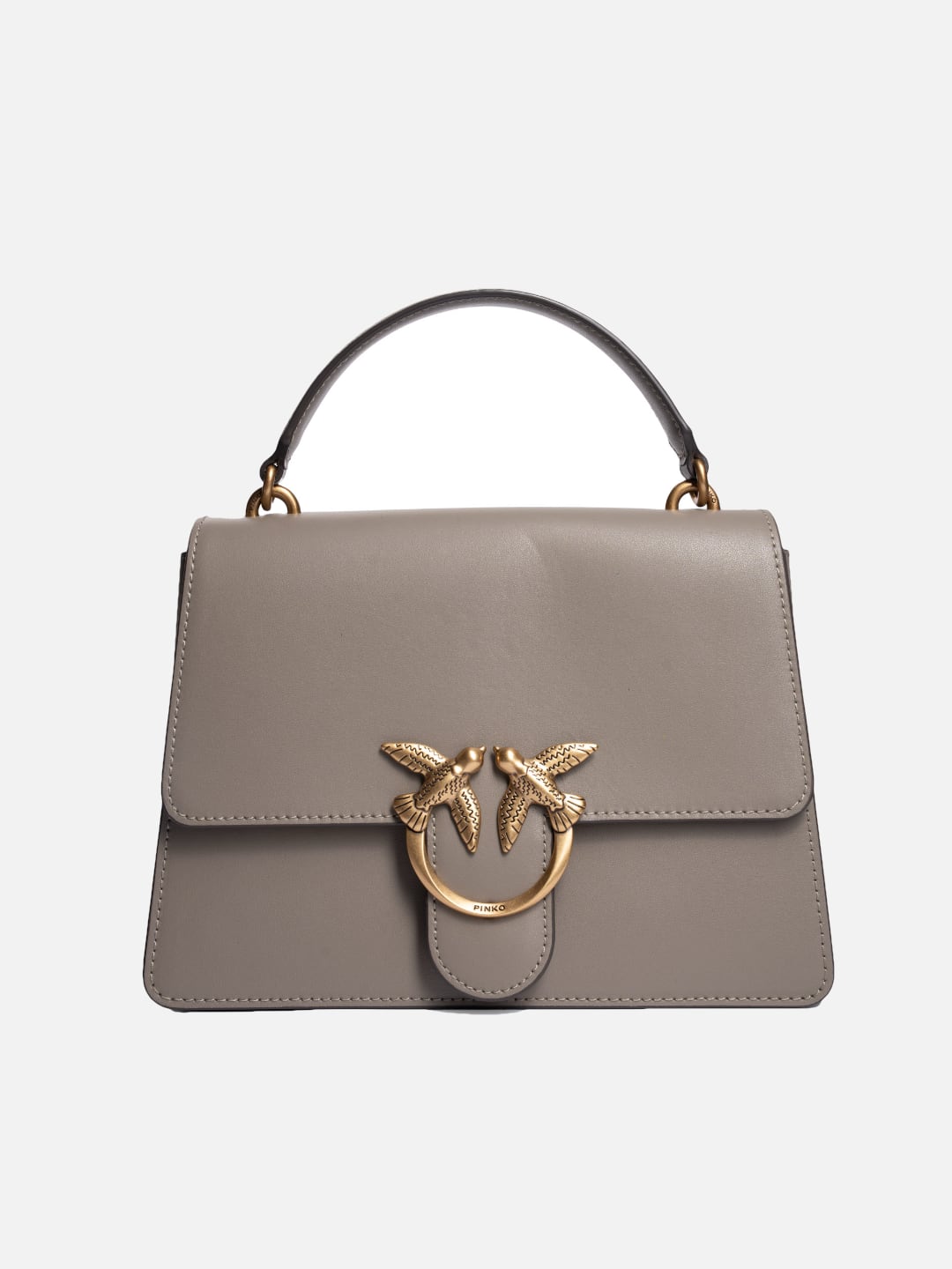 Pinko Borsa a mano media Love Bag Top Handle Light in pelle a grana Noce Antique Gold