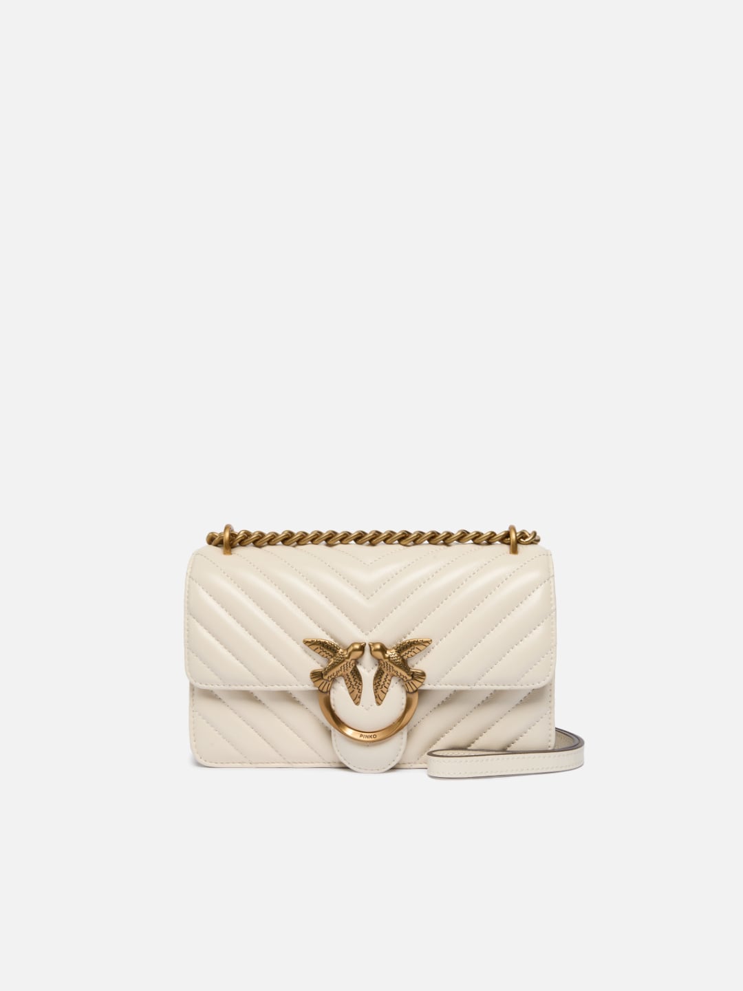 Pinko Mini Love Bag One Chevron Bianco Antique Gold