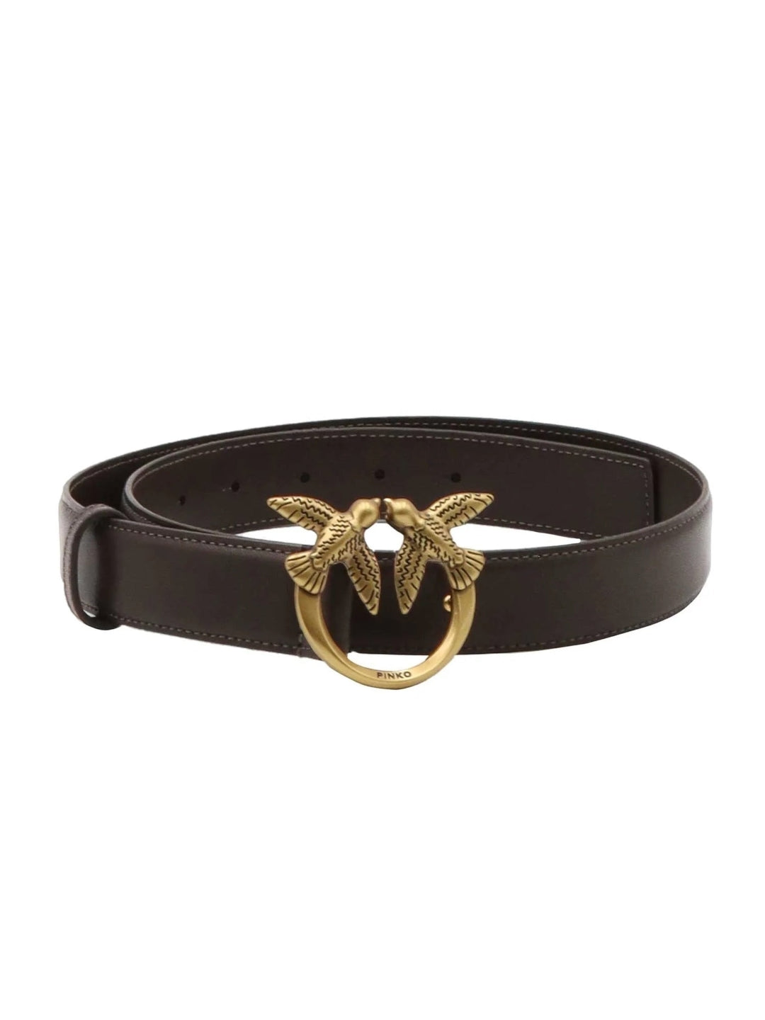 Pinko Cintura Love Birds Vitello 3cm Marrone Marasca Antique Gold