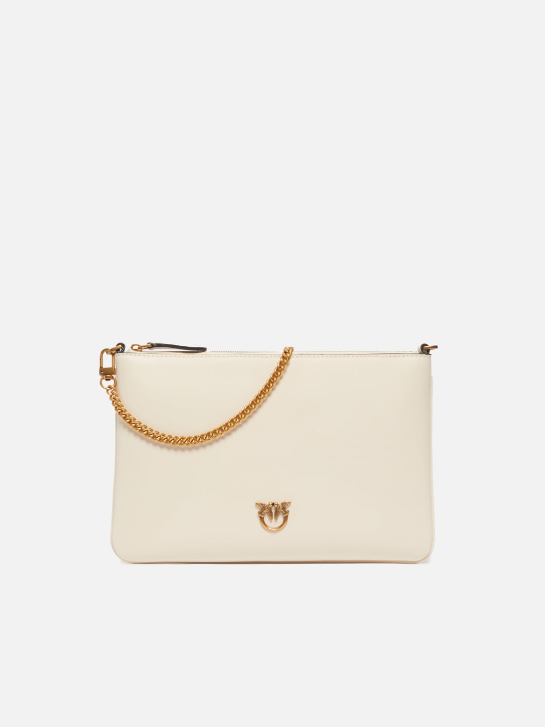 Pinko Classic Flat Love Bag Simply Bianco Seta Antique Gold