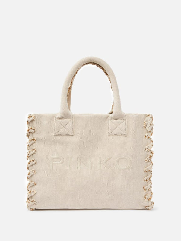 Pinko Beach Shopper in canvas riciclato sale e pepe Beige