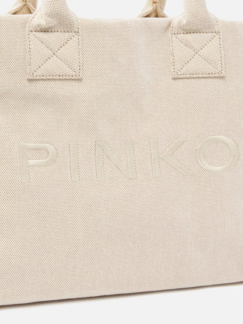 Pinko Beach Shopper in canvas riciclato sale e pepe Beige