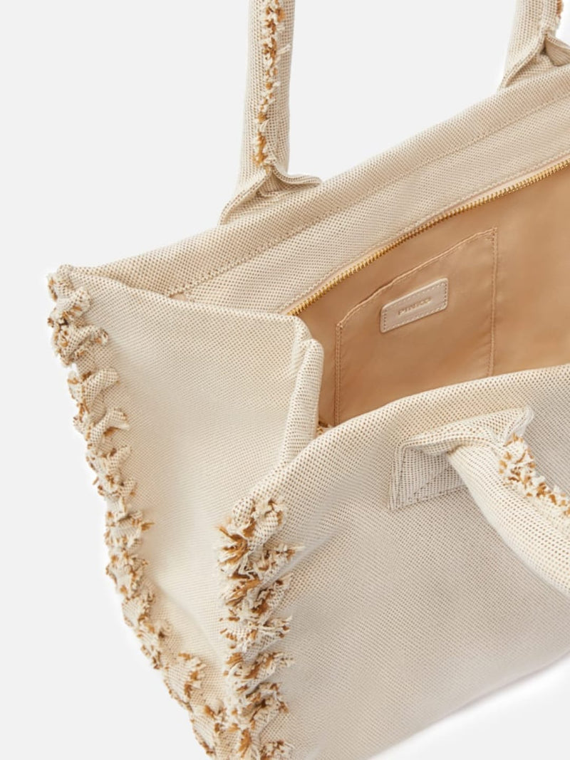 Pinko Beach Shopper in canvas riciclato sale e pepe Beige