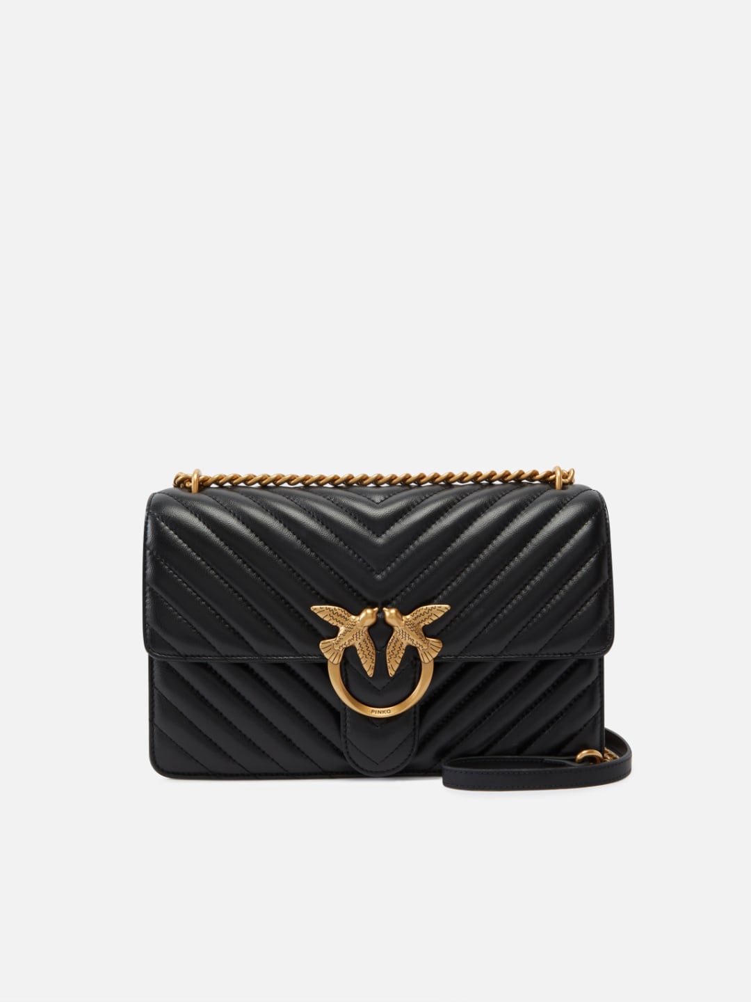 Pinko Classic Love Bag One Chevron Nero Antique Gold