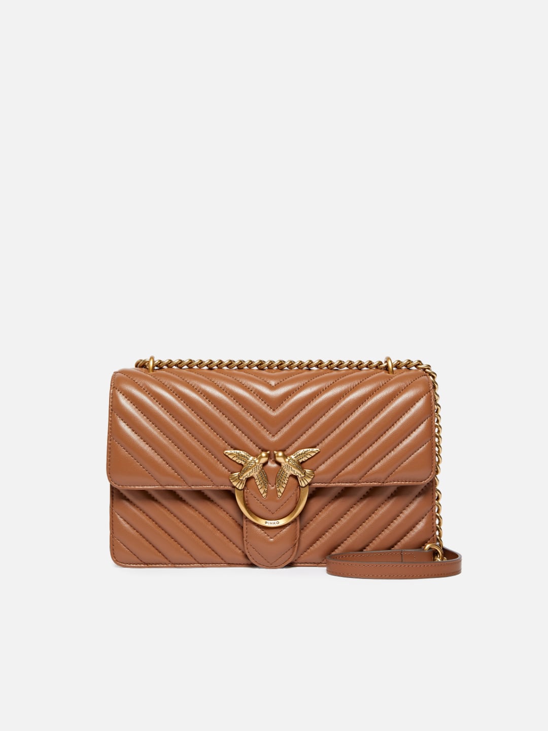 Pinko Classic Love Bag One Chevron Marrone Antique Gold