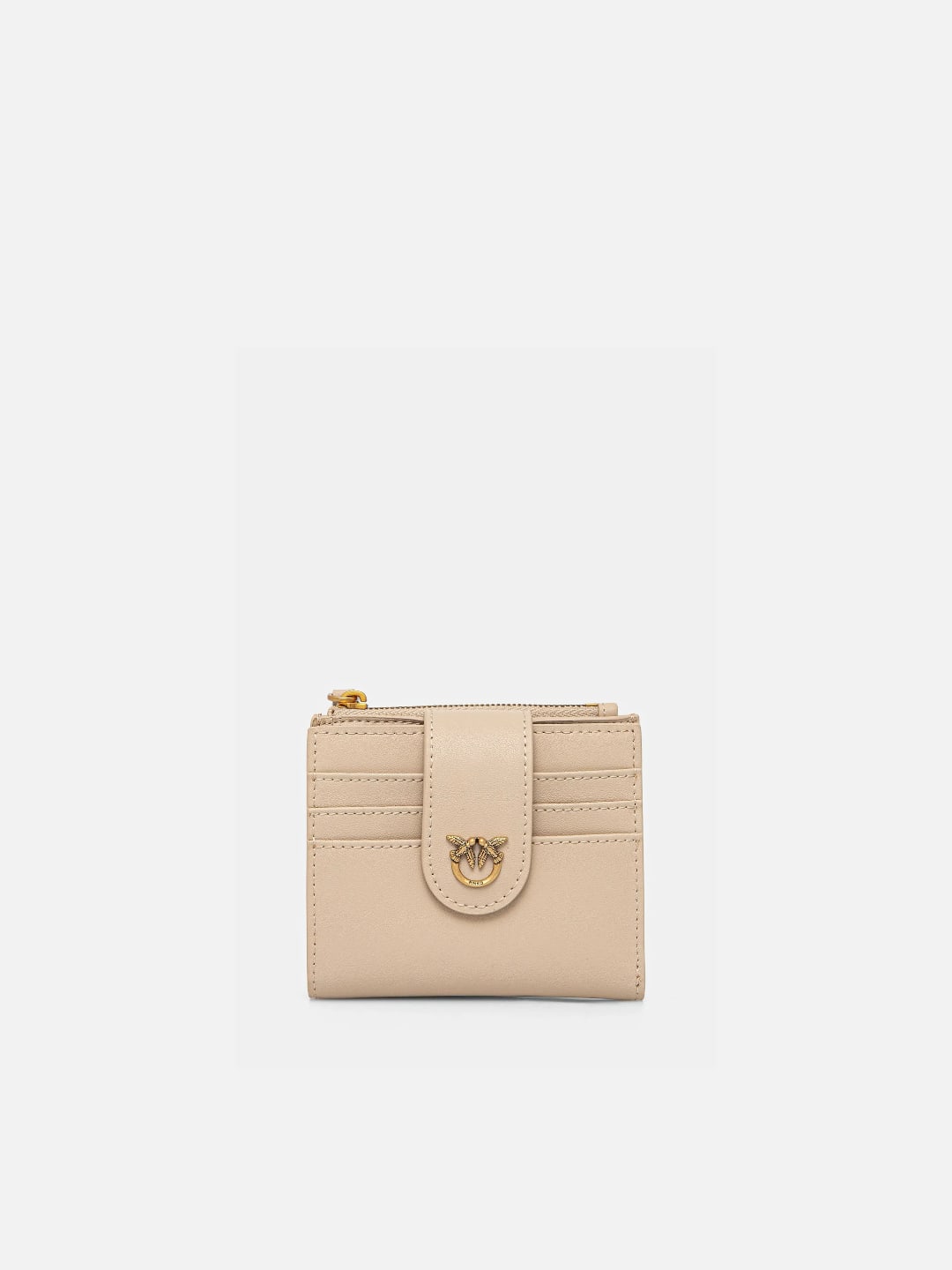 Pinko Portafoglio zip-around in nappa chevron Beige Antique Gold