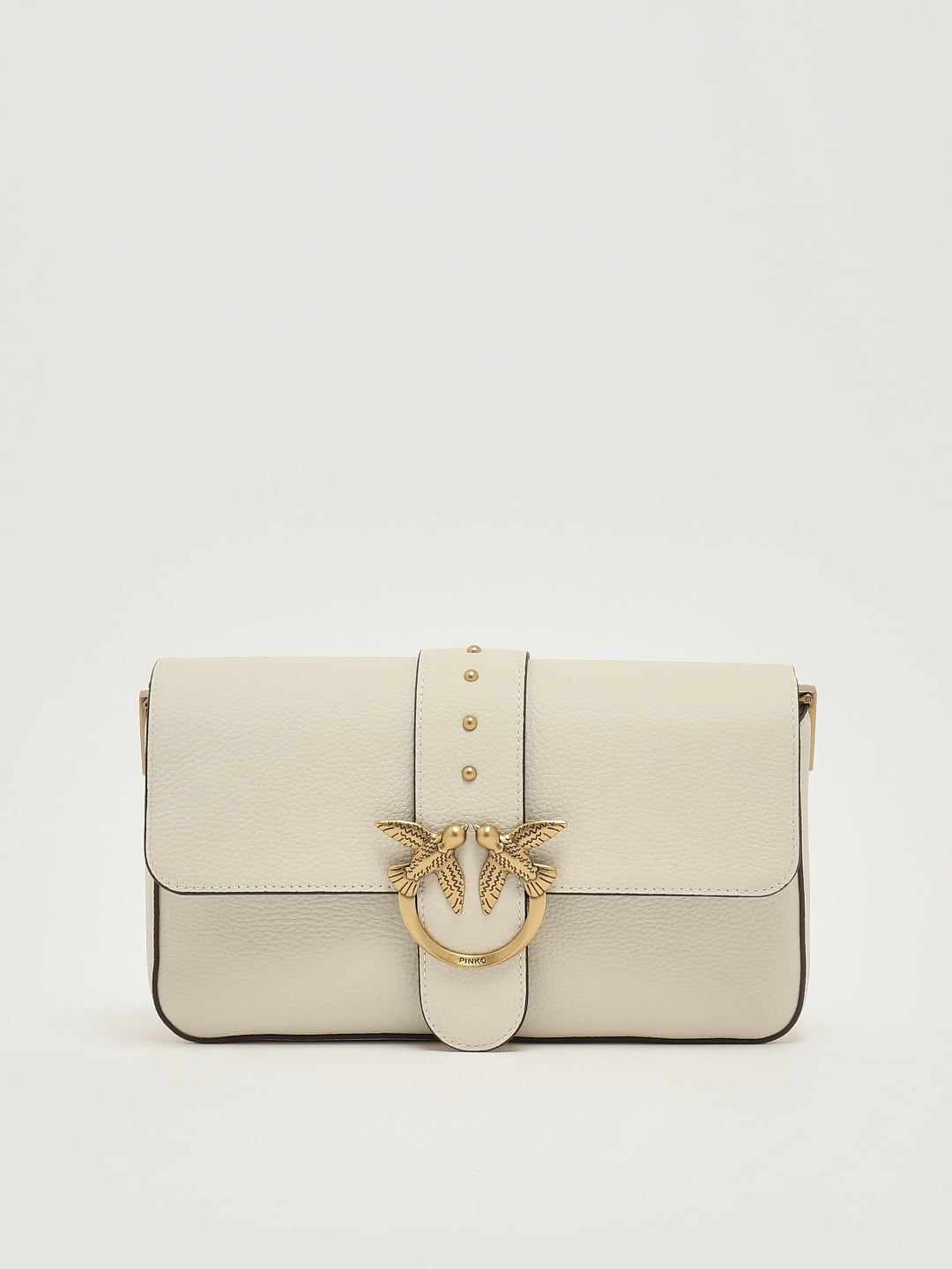 Pinko Borsa morbida a spalla Love Bag grande in pelle martellata Bianco Antique Gold