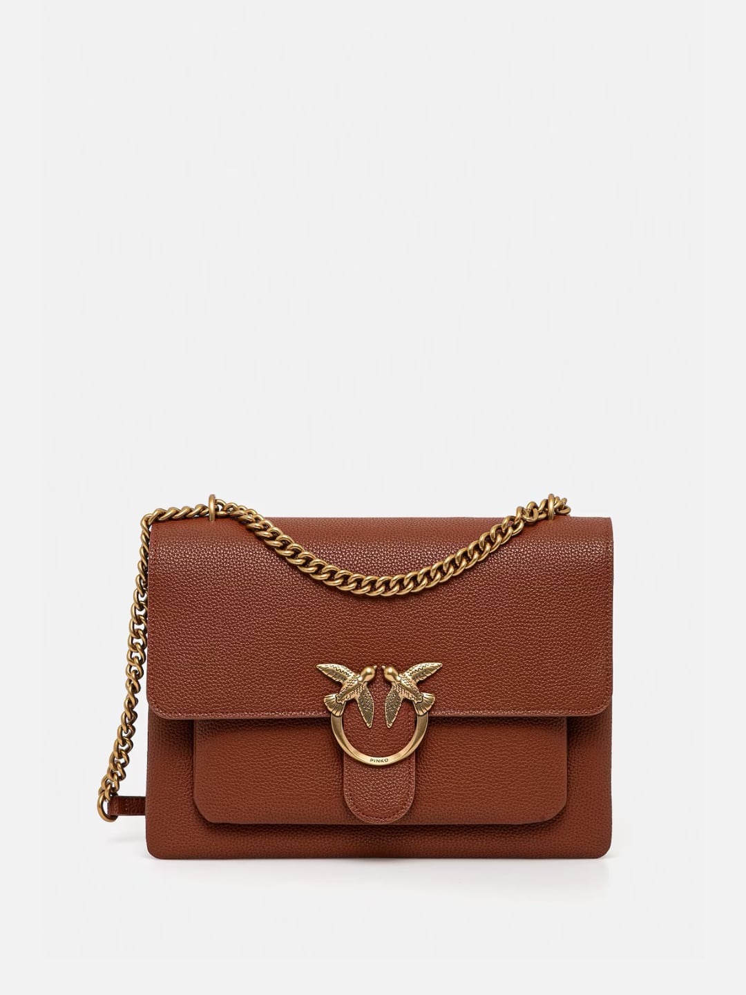 Pinko Borsa morbida a spalla Love Bag grande in pelle Brown Antique Gold