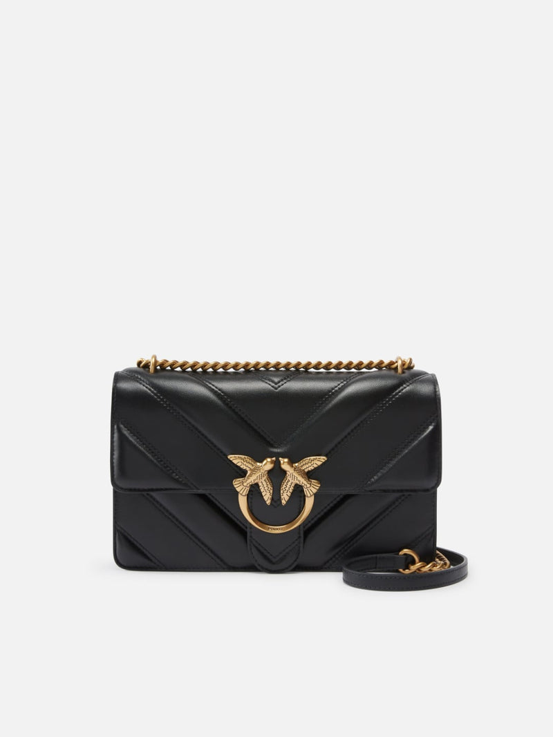 Pinko Borsa a tracolla trapuntata Love Bag con disegno a V e logo Nero