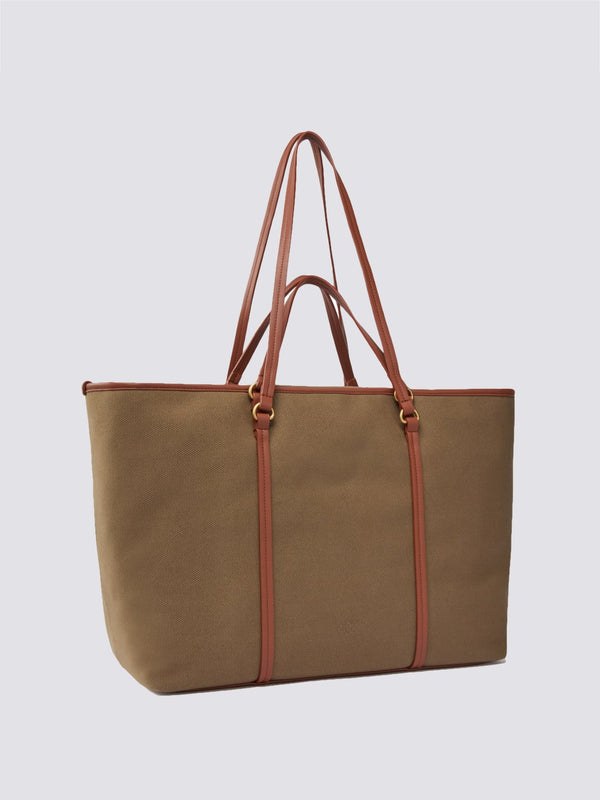 Pinko Maxi borsa shopper in canvas riciclato con doppi manici Militare Cuoio