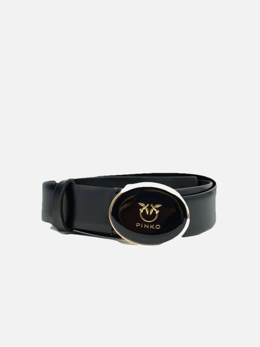 Pinko Cintura Round Enamel Vitello Nero Light Gold