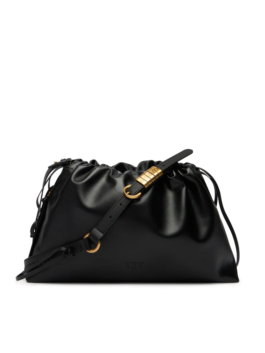 Pinko Borsa Maxi Clutch a spalla grande in pelle con logo Love Birds Nero