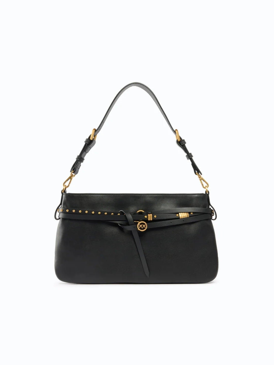 Pinko Borsa a spalla media Belt Bag in pelle Nero e Oro