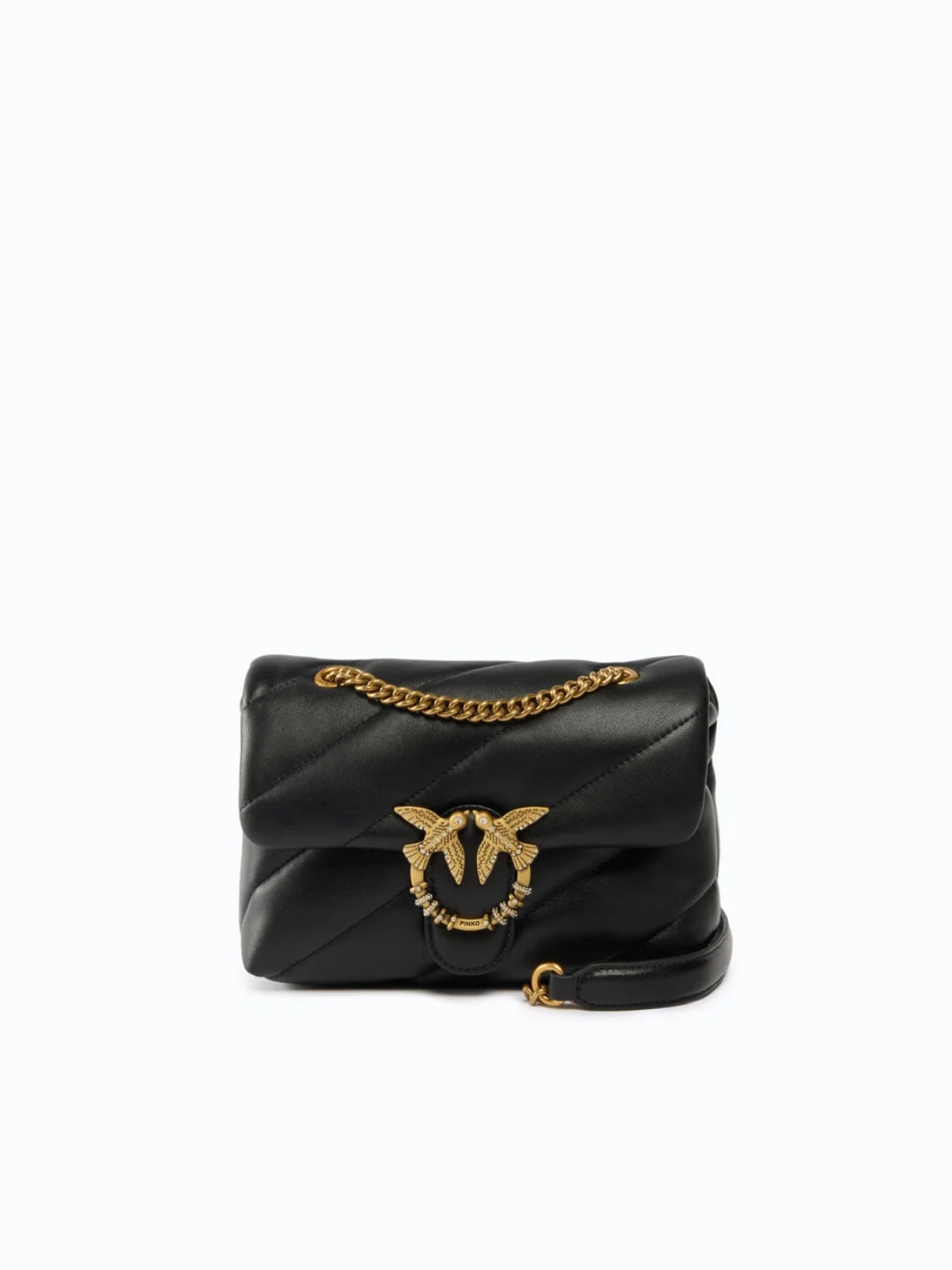 Pinko Borsa a tracolla Mini Love Bag Puff in nappa trapuntata con fibbia gioiello Nero e Oro