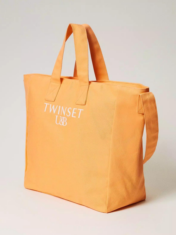 Borsa shopper in canvas con logo Col. Arancione "Summer Orange"