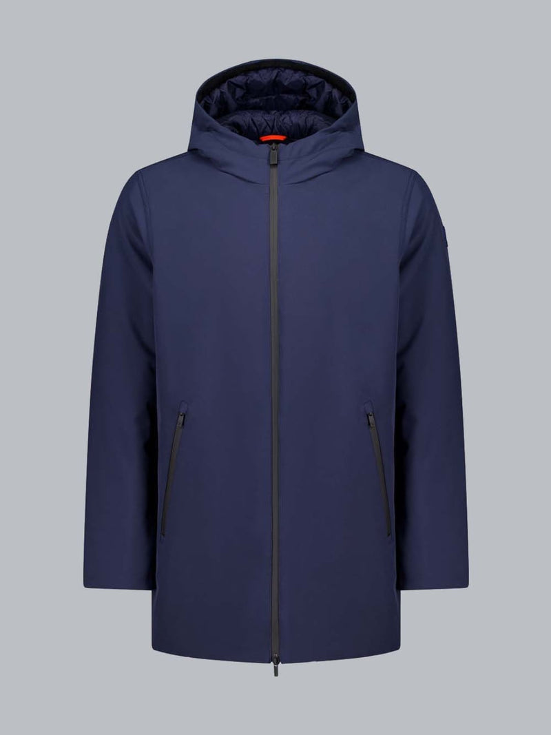 Giacca In Softshell Blu Con Cappuccio Fisso Herdo