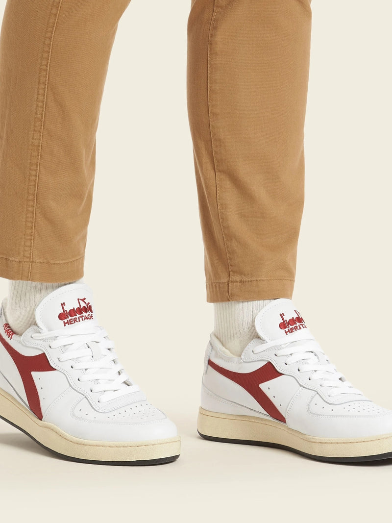 Sneaker Basse Mi Basket Row Cut White-Red Unisex