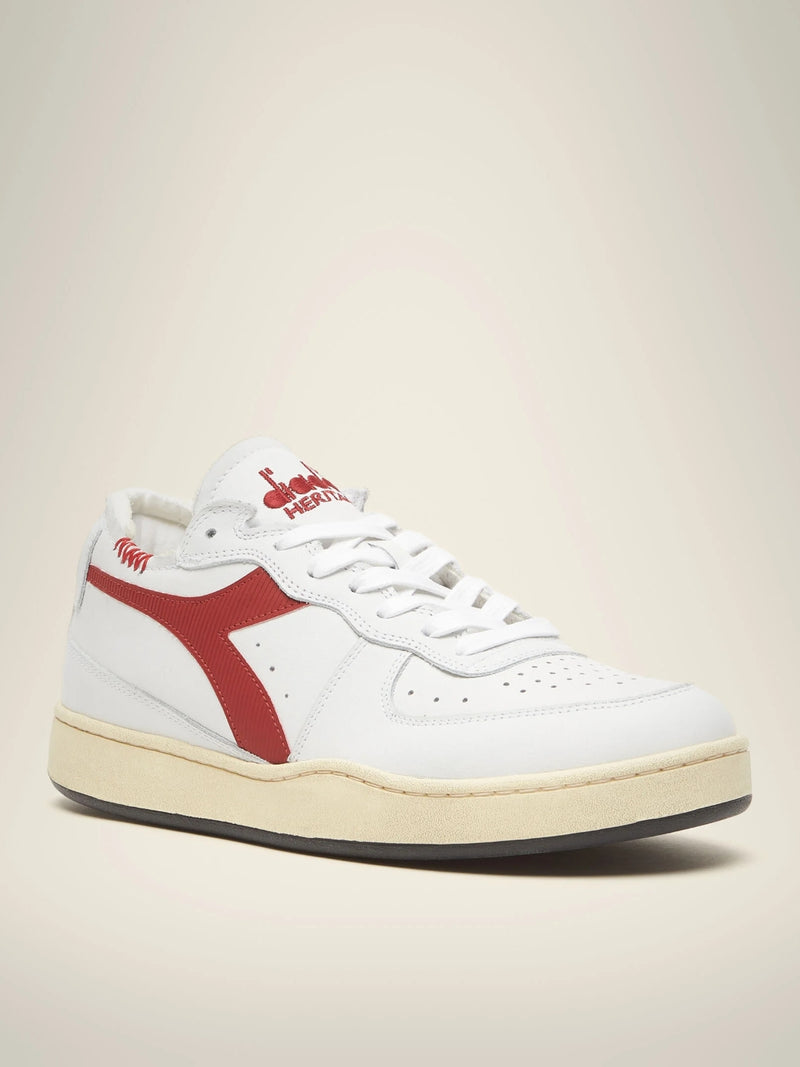 Sneaker Basse Mi Basket Row Cut White-Red Unisex