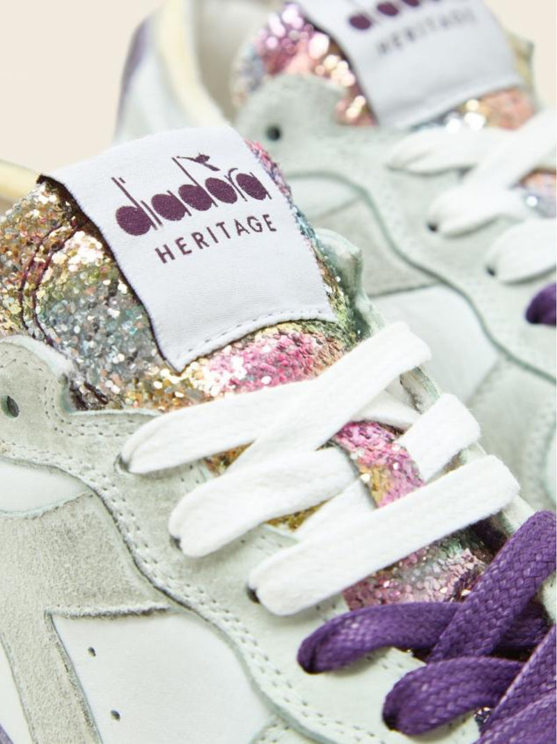 Sneaker Bassa MI Basket Row Cut Glitter Dirty White Donna