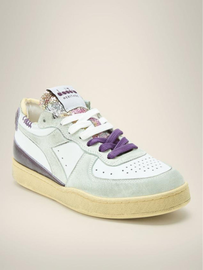 Sneaker Bassa MI Basket Row Cut Glitter Dirty White Donna