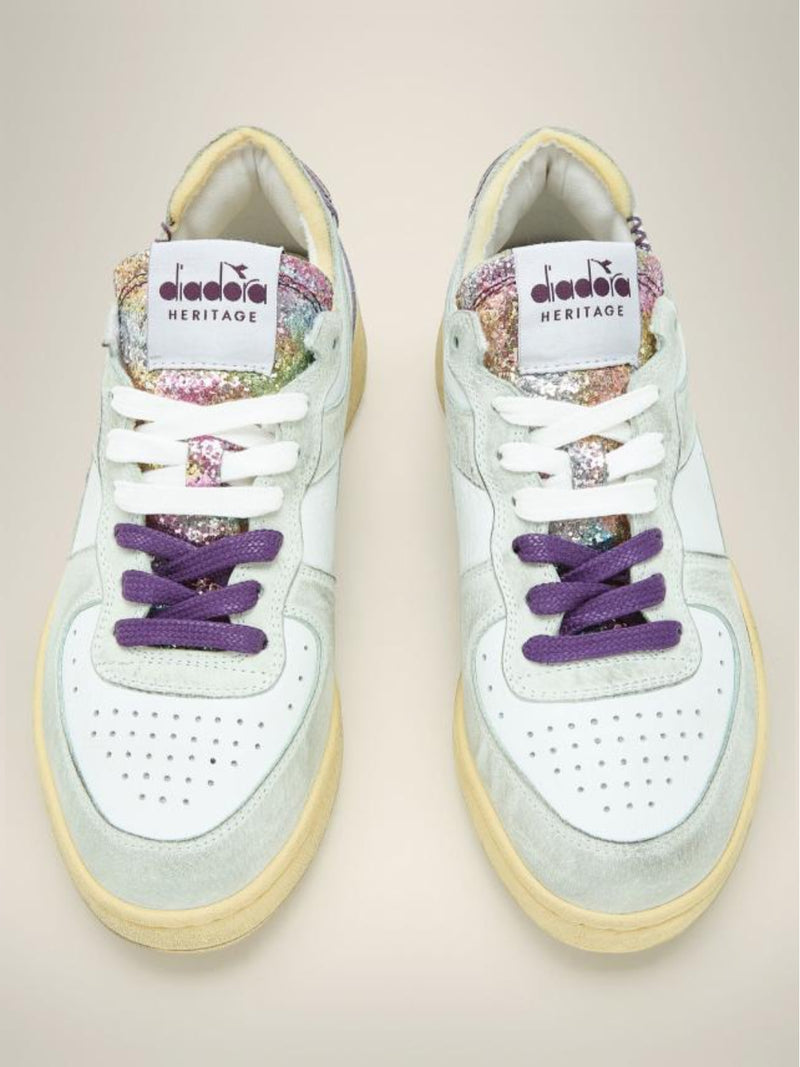Sneaker Bassa MI Basket Row Cut Glitter Dirty White Donna