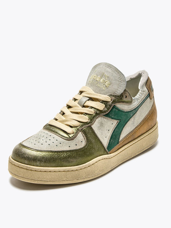 Sneaker Bassa Mi Basket Row Cut Metal Pigskin Used Beige Oyster