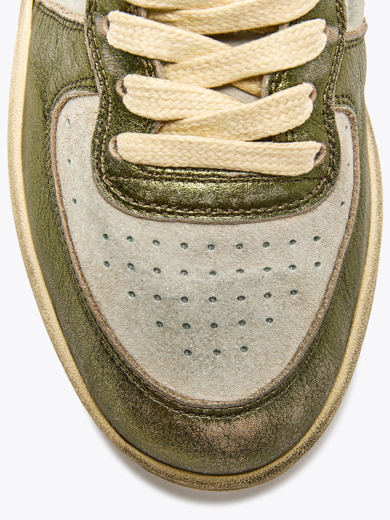 Sneaker Bassa Mi Basket Row Cut Metal Pigskin Used Beige Oyster