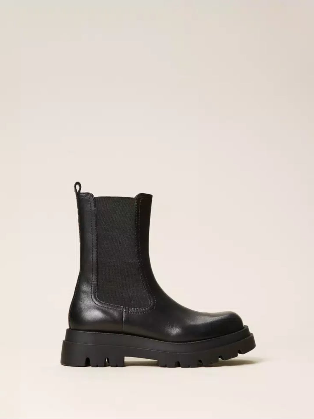 Twinset Stivaletti In Pelle Con Elastico Nero