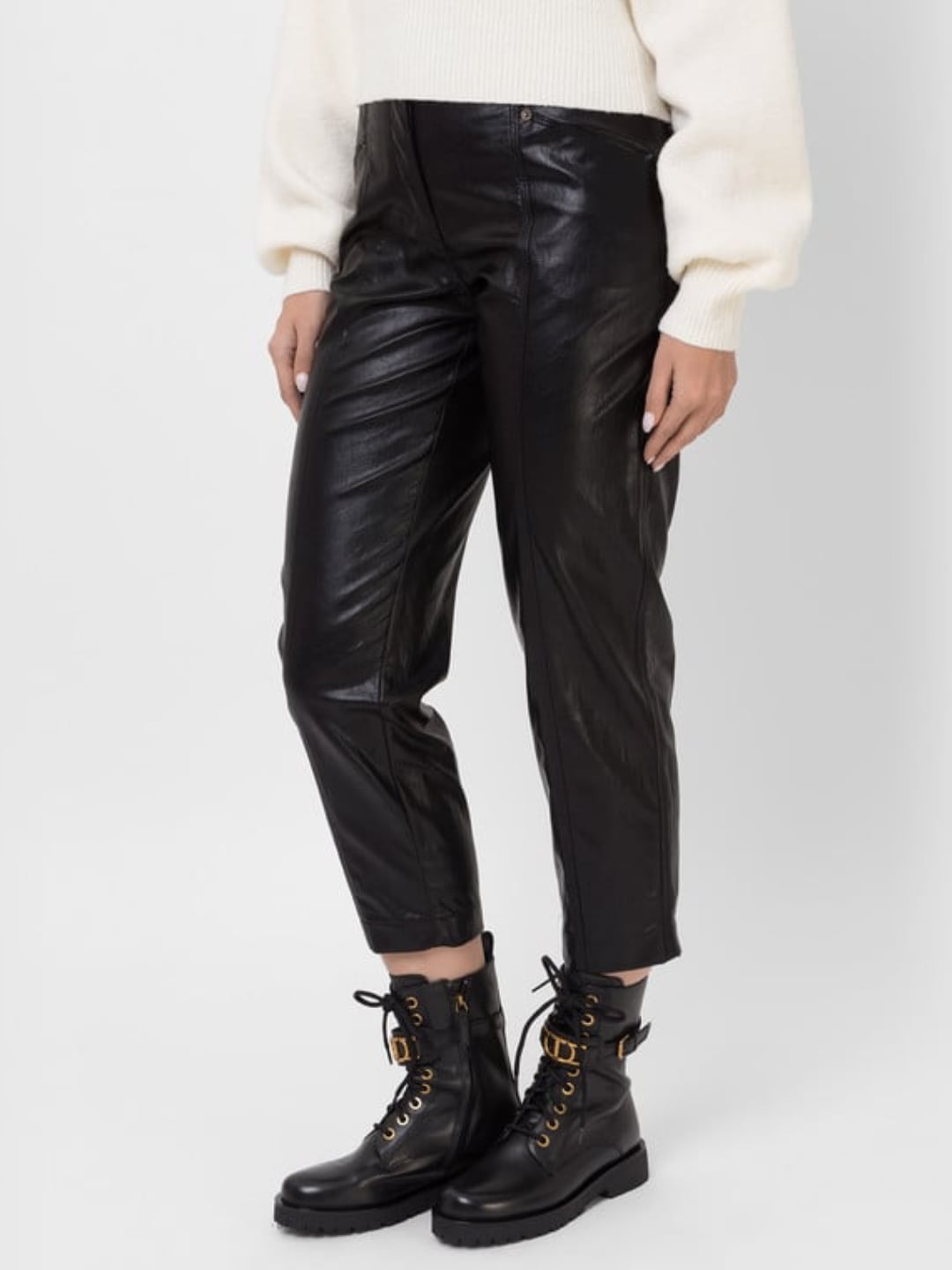 Twinset Pantaloni cropped in tessuto spalmato Nero