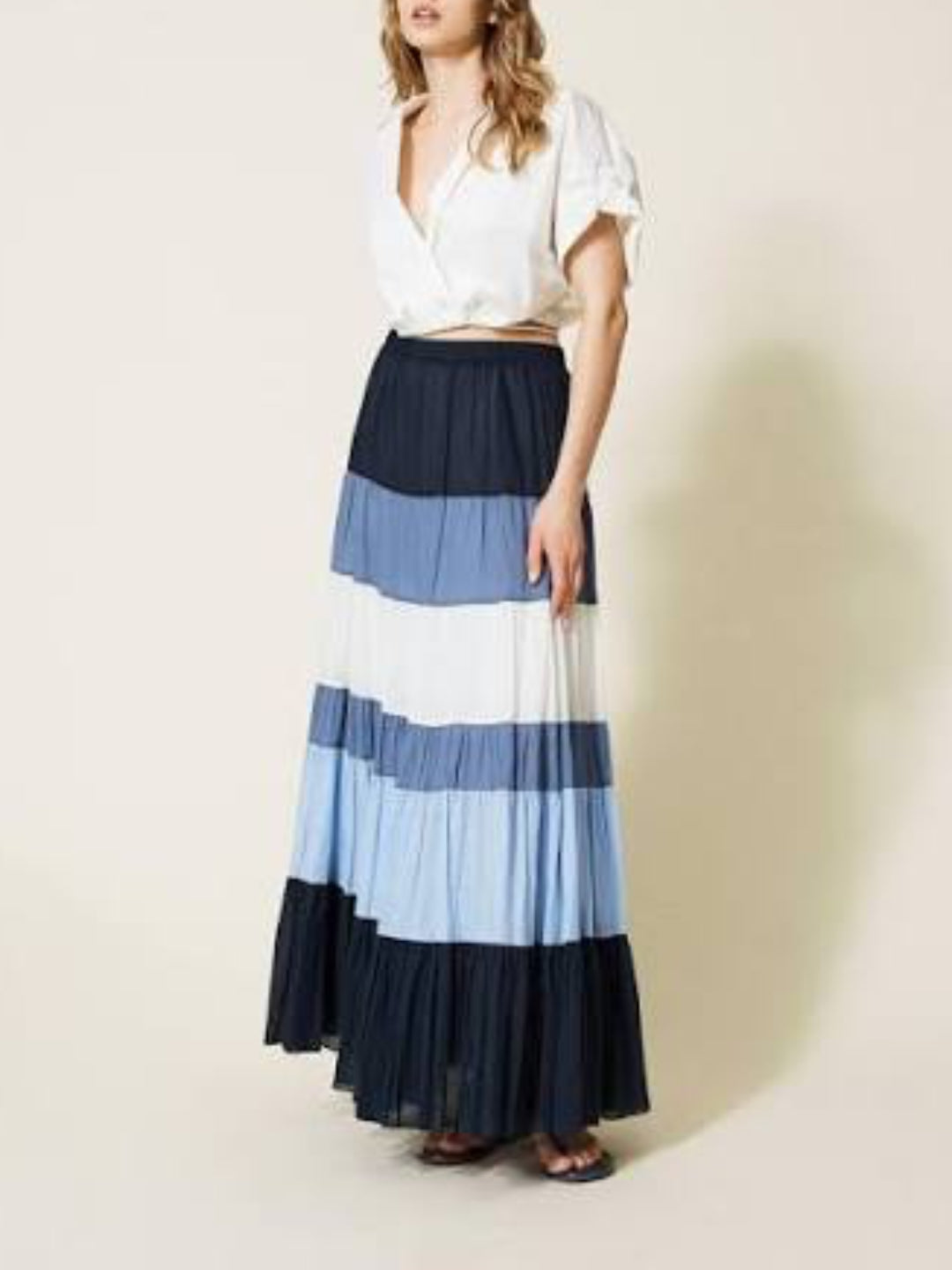 Twinset Gonna lunga in mussola Multicolor Blu e Bianco