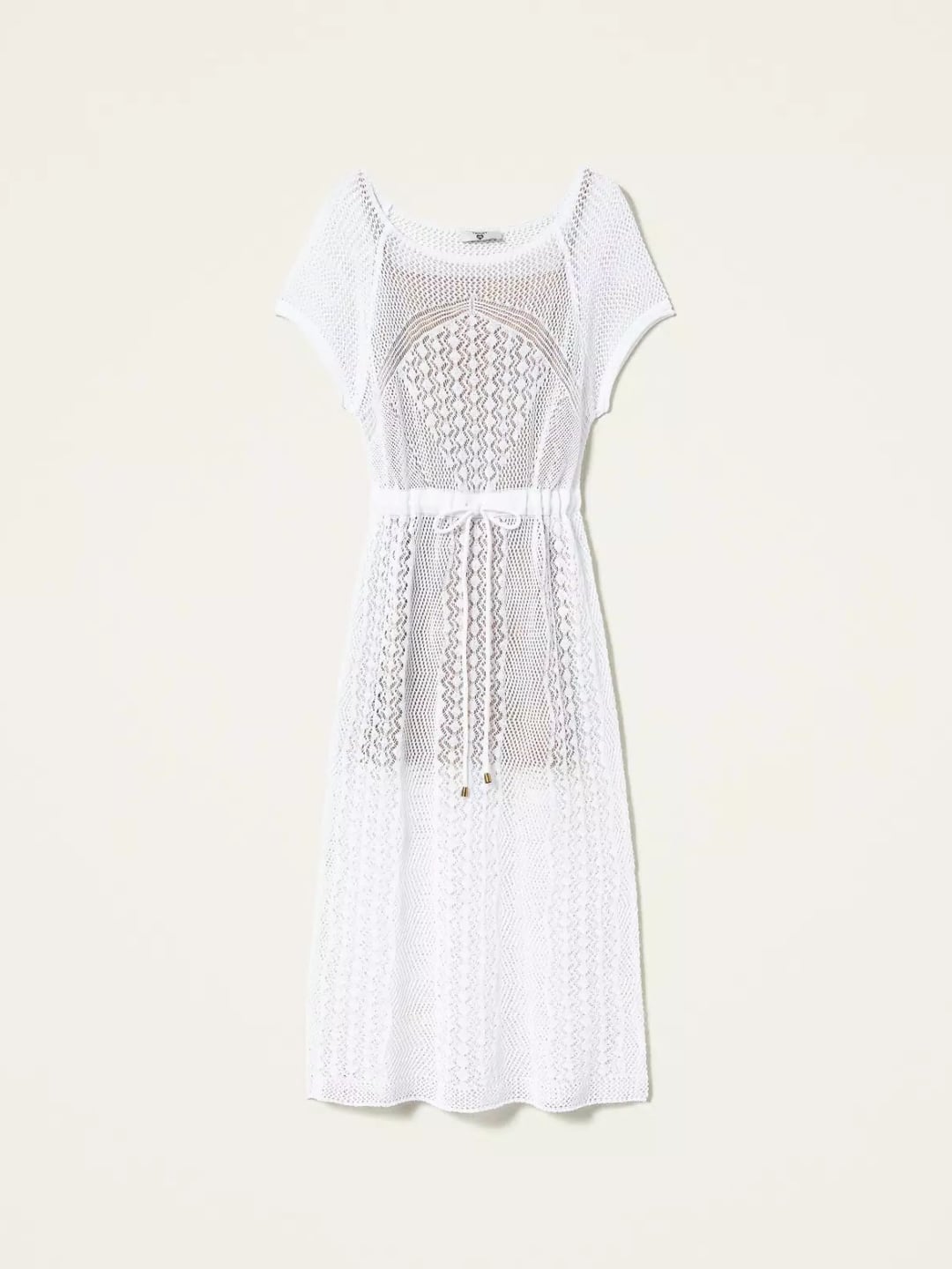 Twinset Abito lungo in maglia con spacco Off White