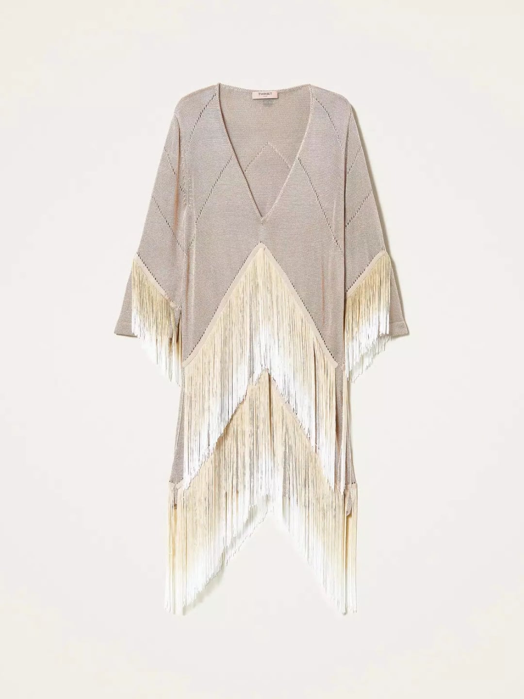 Twinset Abito in maglia con frange sfumate Beige