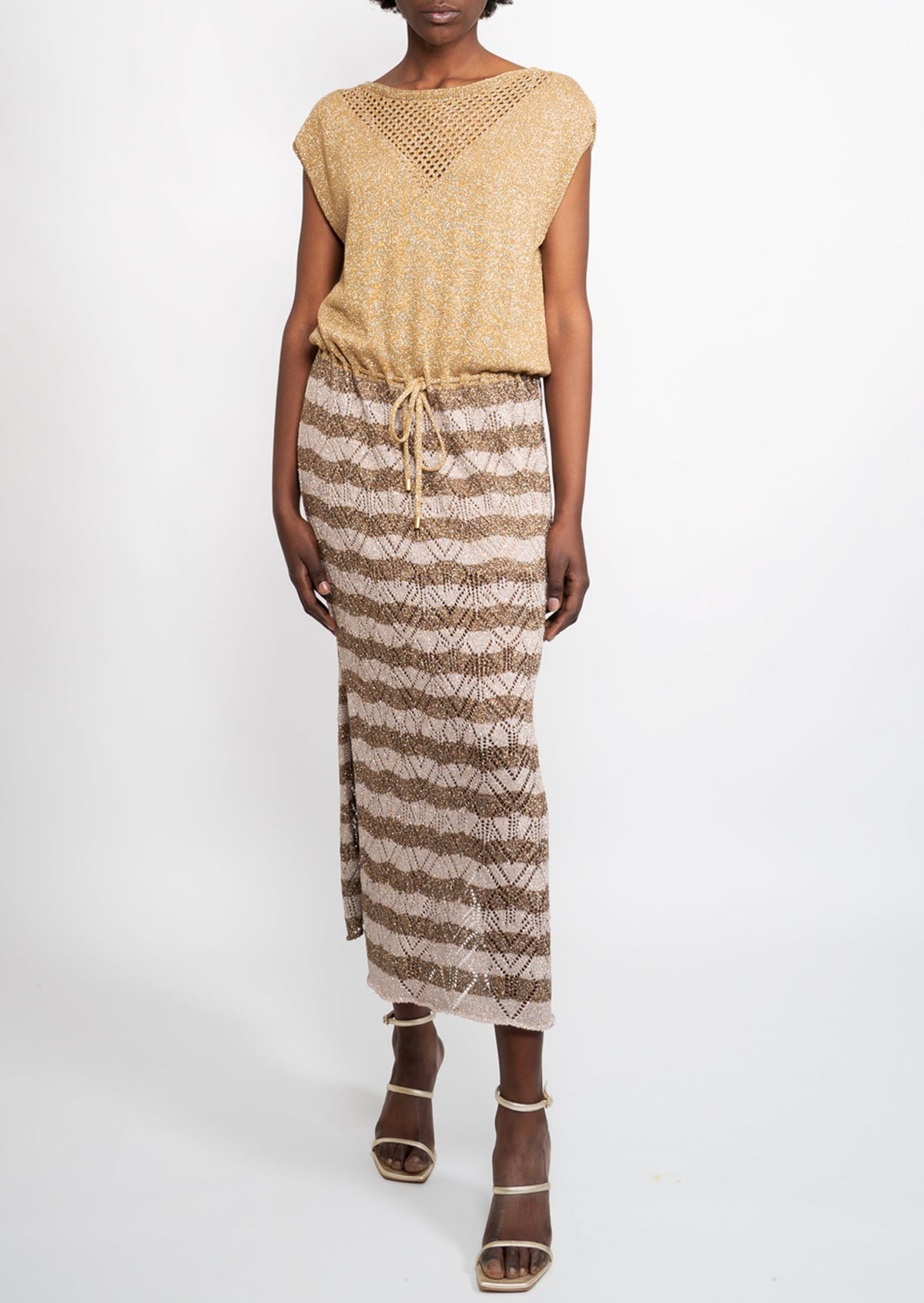 Twinset Abito midi in maglia lurex Oro