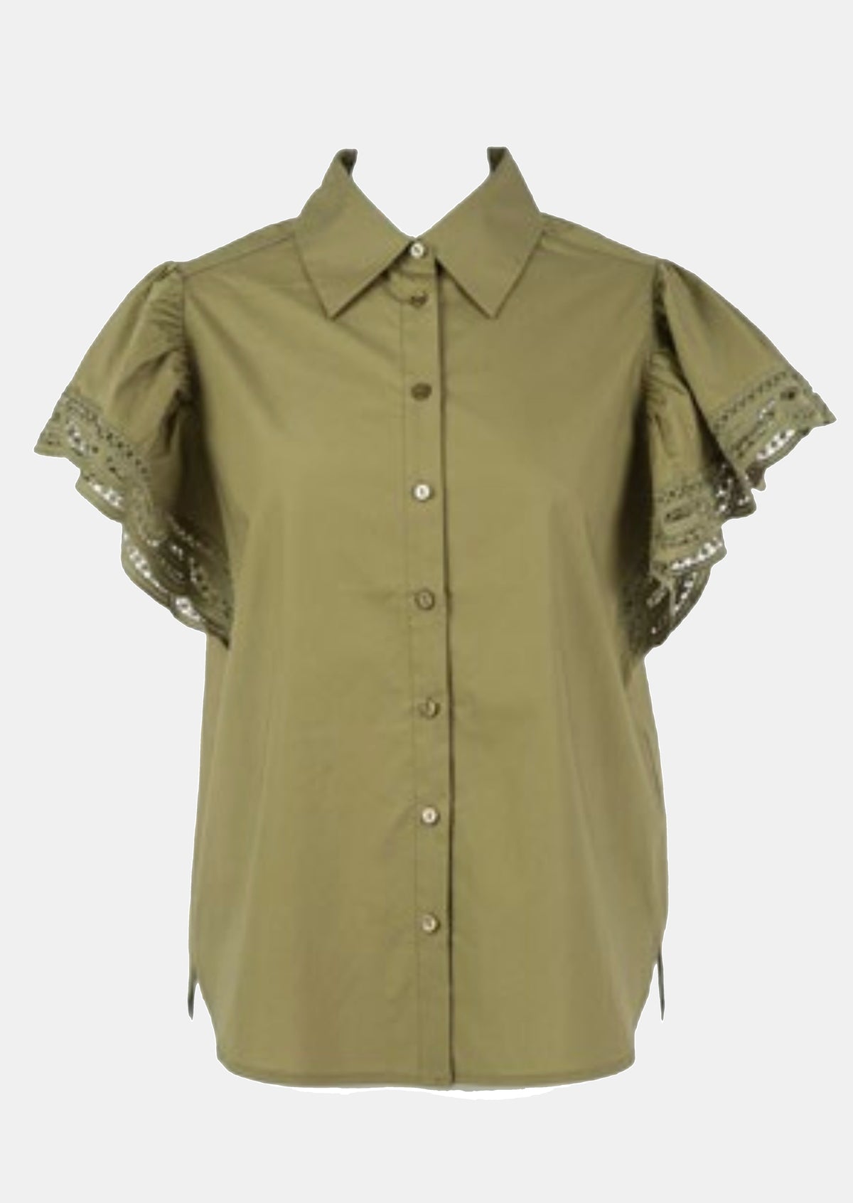 Twinset Camicia in popeline con pizzo Kaki