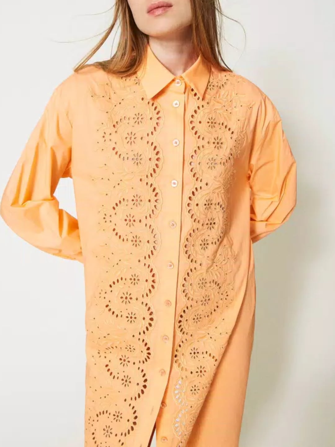 Twinset Abito chemisier longuette lungo con sangallo Arancio