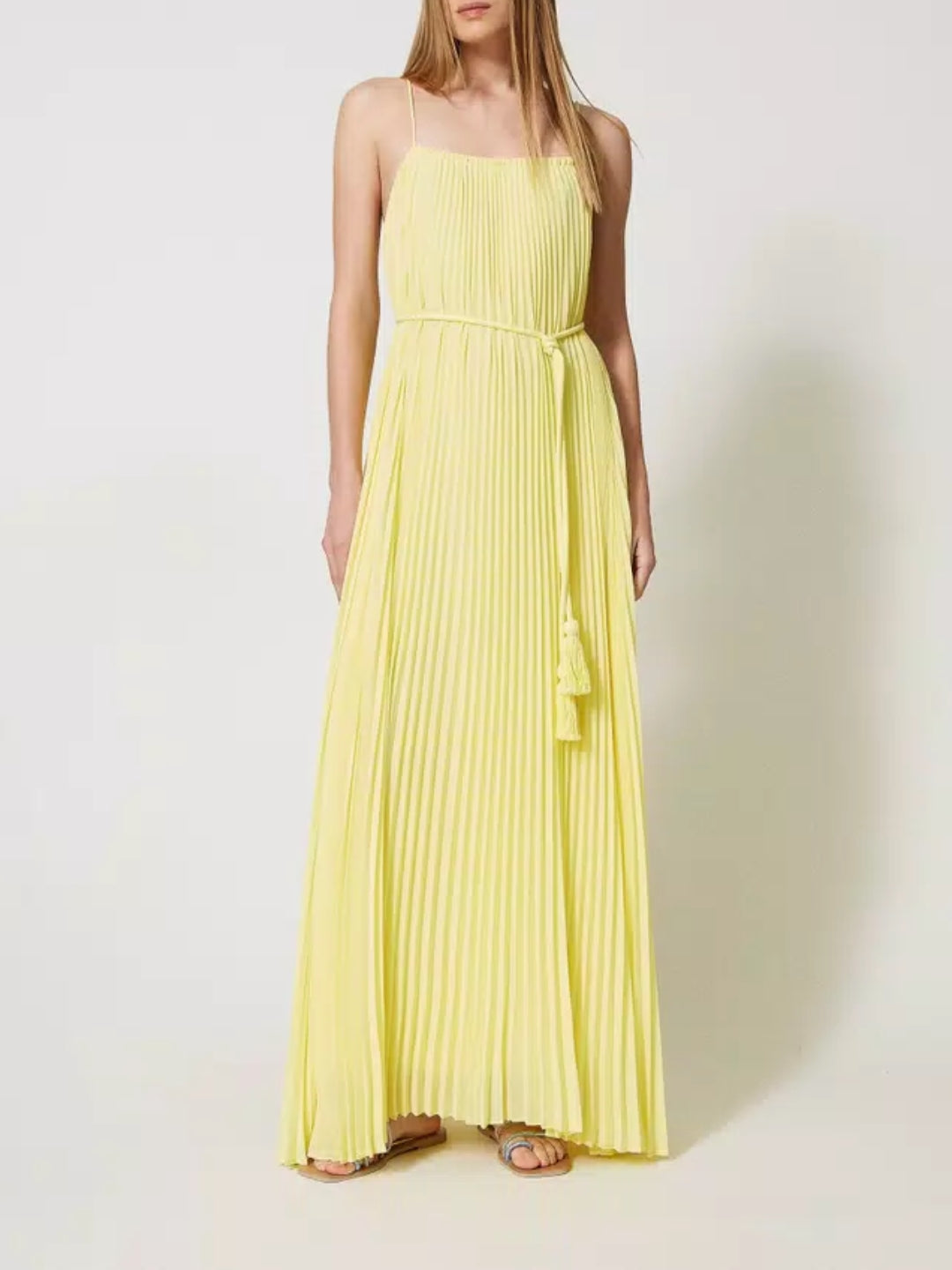 Twinset Abito lungo plissé con cintura Giallo