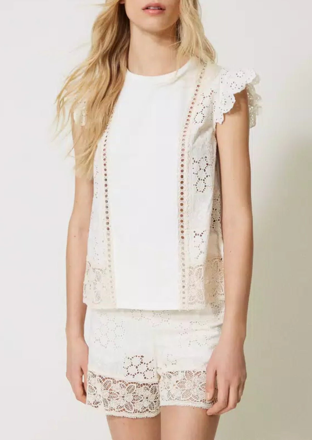 Twinset Top con inserti in sangallo Bianco